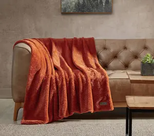 Eddie Bauer Ribbed Texture Stripe Fleece Throw Blanket