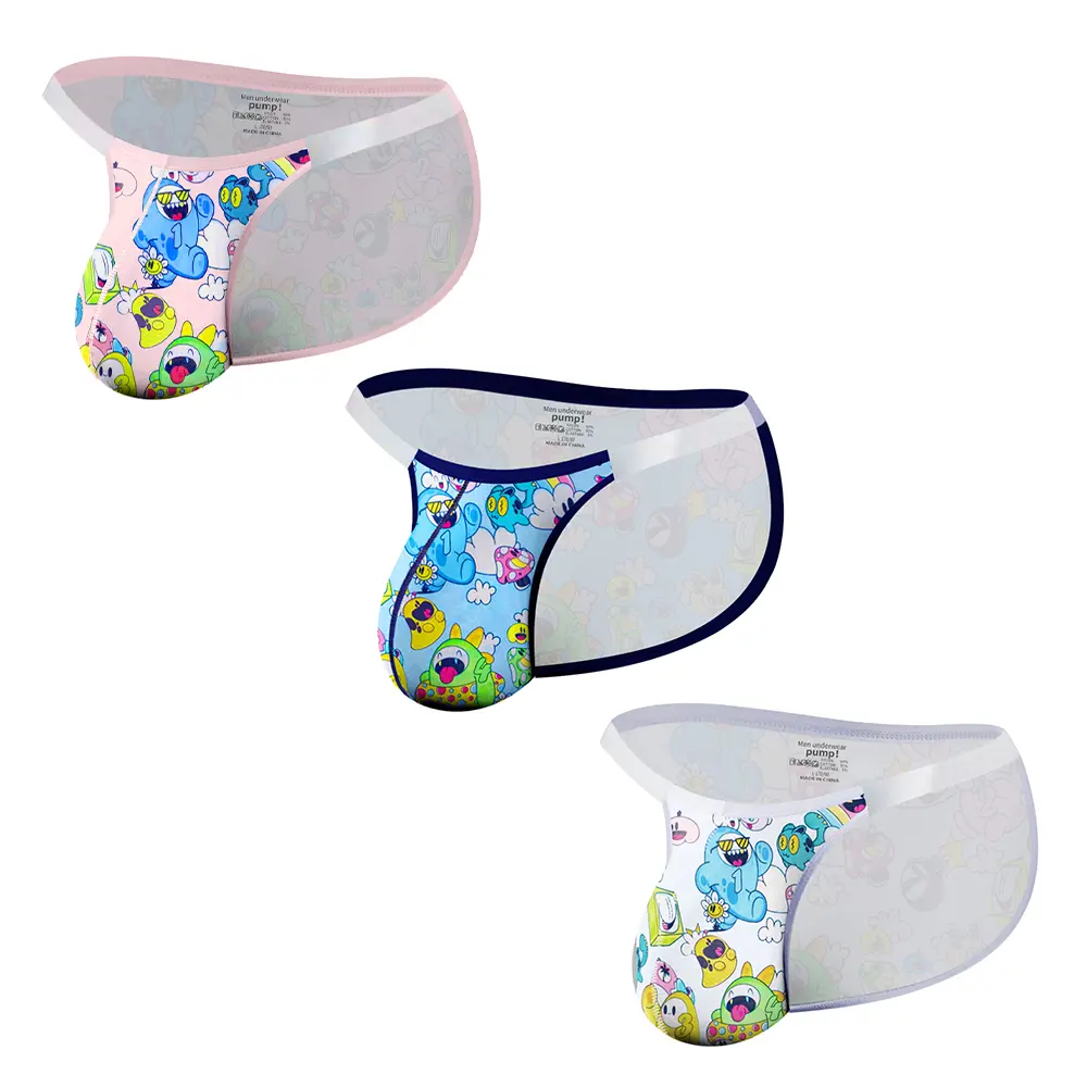 Cute Cartoon Men's Cotton Low Rise Briefs Soft Breathable Bulge Pouch Sexy Underwear