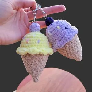 Crochet Ice Cream Keychain - Amigurumi Backpack Accessory - Plushie Charm Gift
