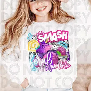 Youth and Adult Sparkle Smash Monster Truck Graphic Sweatshirt or T-shirt, Feral And Ready To Rumble Monster Truck Fan Sweatshirt,  Racing Events, Monster Jam shirt, Monster Truck shirt, Monster Truck Fan Gift, Youth clothing, summer outfit