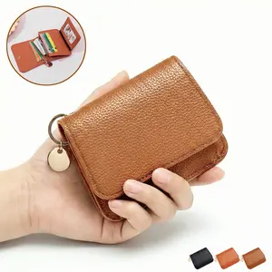 Mini Compact Card Holder Wallet, Pebbled Leather Small Wallet for Women & Men, RFID Blocking Card Case with Photo Window, Minimalist Pocket Wallet for Cash & Cards