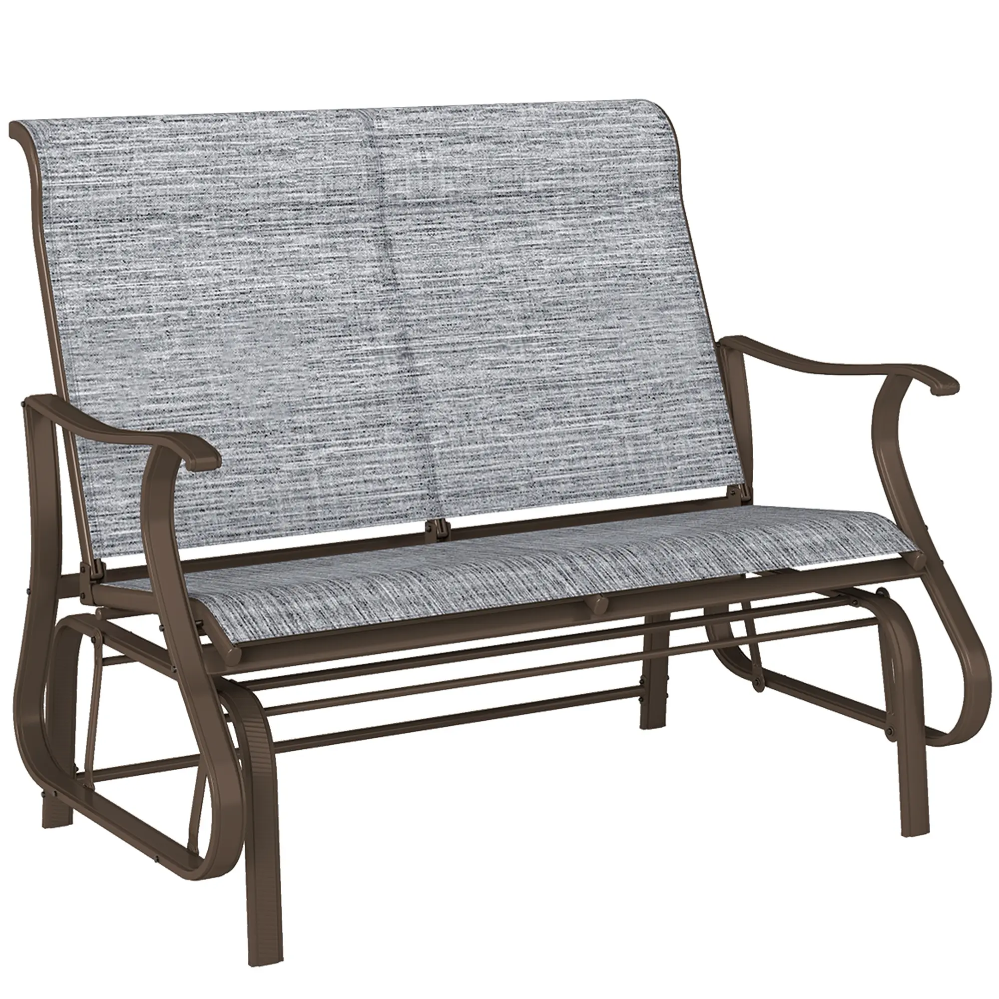 2-Person Outdoor Glider Bench - Powder Coated Steel Frame Patio Glider Loveseat Chair for Backyard, Lawn, Mixed Gray