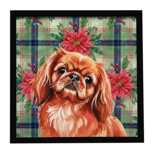 Carolines Treasures WDK8751MFP88 8x8 in. Aluminium Framed Red Pekingese Christmas Poinsettias Metal Print, Artistic Home Decor Hanger, Ideal Gift