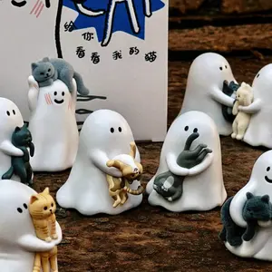 ANGRYFUN “Peek My Cat” Mini Glow Blind Box Figure – Cute Collectible Ghost Cat Desk Figurine, Nightlight Display Gift for Girls and Collectors,summervibes