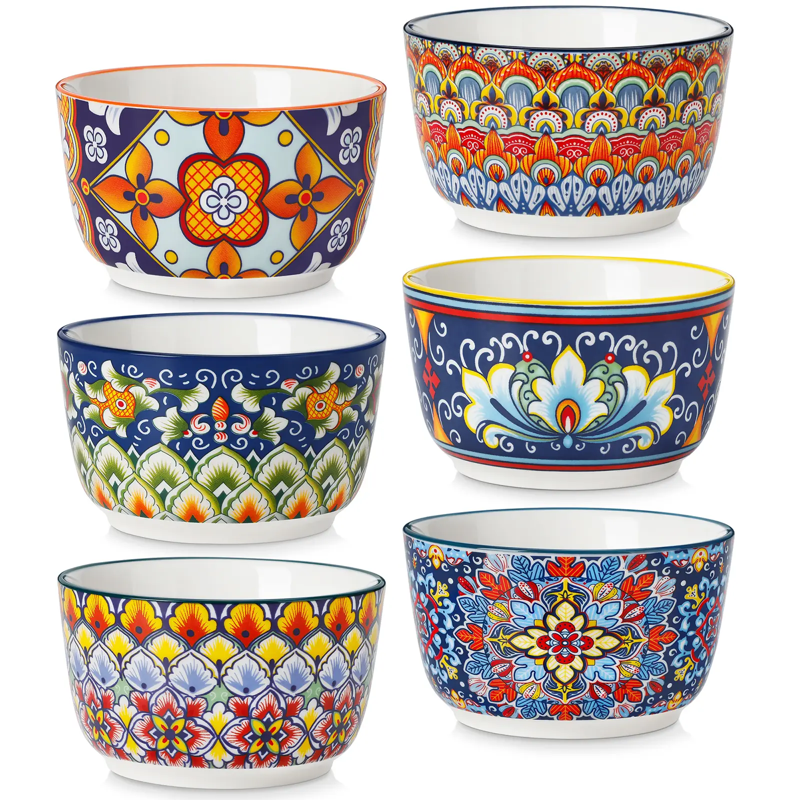 vancasso 4/6/8 Oz Ramekins Oven Safe Set of 6, Bohemian Creme Brulee Ramekins, Colorful Souffle Dishes, Pudding Custard Cups for Baking, Small Ceramic