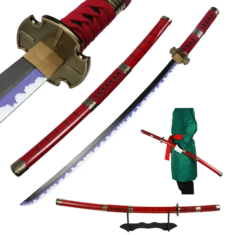 Anime Bamboo Wooden Roronoa Zoro Sword Cosplay Sandai Kitetsu 41 inches with Belt & Holder Stand Display for Role Playing Collection Cosplay