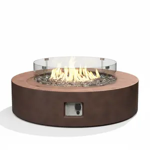 MGO Outdoor Propane Fire Pit Table with Wind Guard, Transparent Gray Fire Glass, Waterproof Cover for Garden, Backyard