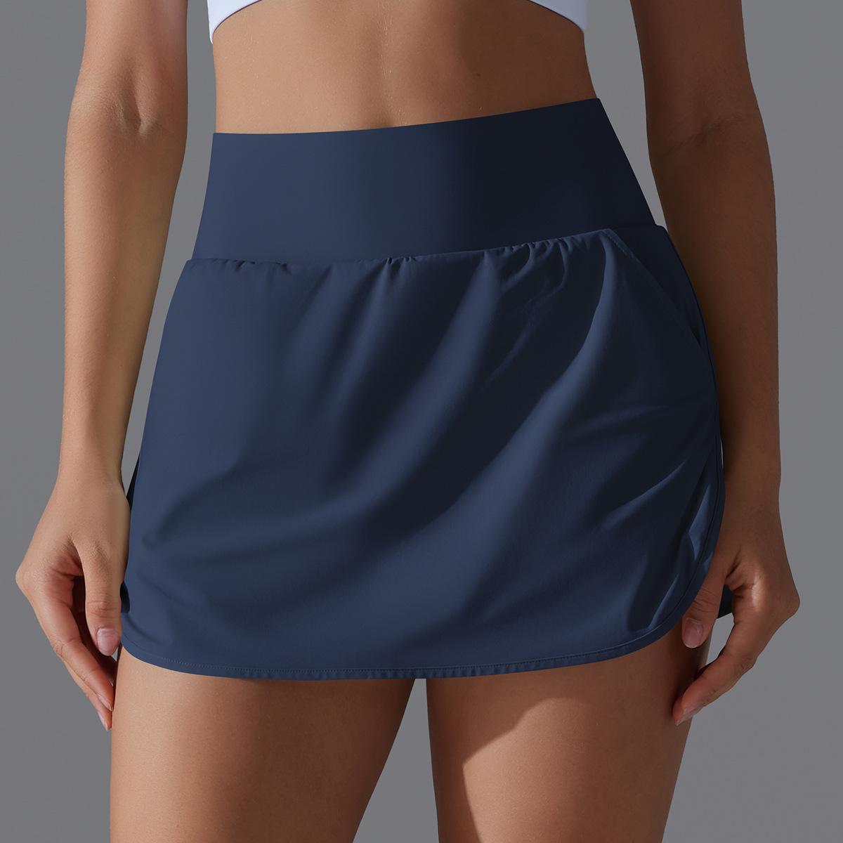 Women's High Waisted Active Performance Skort - Solid Color Navy Blue Tennis Skort with Pockets, Built-in Shorts for Gym Workouts, Running - Multi-Size Sporty Short Skirt