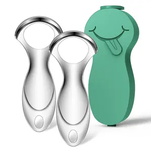 RONAVO Tongue Scraper Tongue Cleaner (New Series) Tongue Scraper for Adults Portable Storage Tongue Coating Removal Bad Breath Care Metal Tongue Scraper with Green Carrying Case Daily Durable