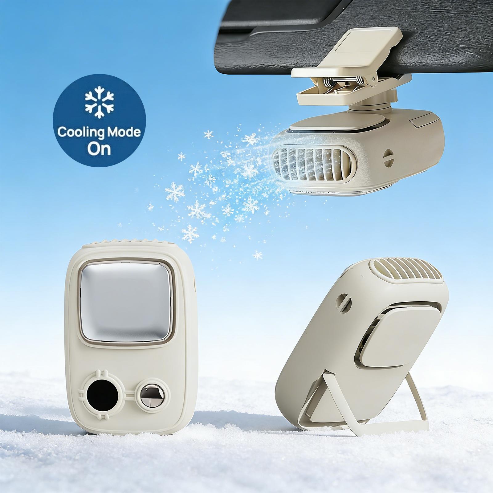 KOEPOKV Car Clip On Fan with LED Display -360° Rotation, Three Speeds Adjustable, USB Rechargeable Personal Cooling Fan, Semi-Cooling Wide Clamp 16Hr Battery 4000mAh Battery