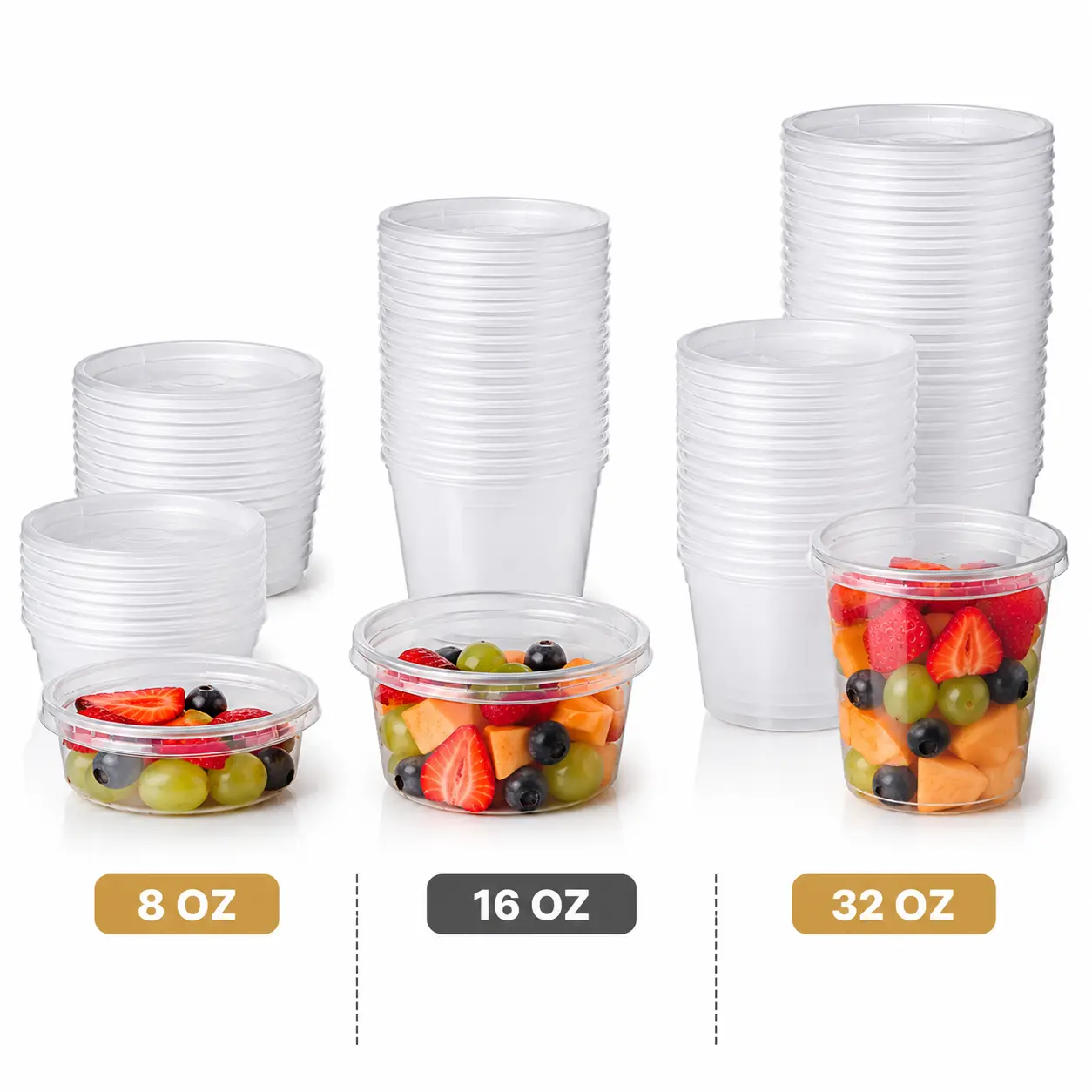 VeZee Lightweight Clear Plastic Round Deli Containers with Lids, BPA Free Food Storage Cups, Leak Resistant Round Plastic Containers for Meal Prep, Soup, Salad, Snacks, Sauce, Freezer Safe, Reusable:100 Sets