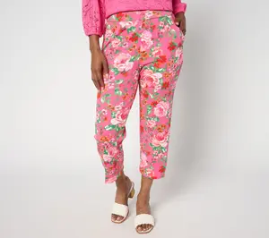 Isaac Mizrahi Live! Petite Texture Knit Crop Pants with Snap Trim