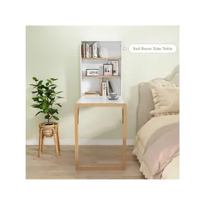 High Quality  HLR Floating Folding Small Spaces Fold Down Wall Mount Chalkboard Foldable Writing Desk Laptop Table With Storage Shees For Home Office Room Organizer Storage