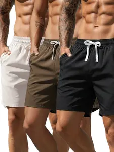 Men's Casual Shorts, Elastic Waist Drawstring Design, Lightweight & Breathable Fabric, Ideal for Summer Beach & Outdoor Use, Athletic Wear Shorts
