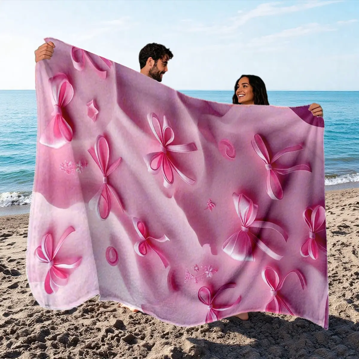 Bow Print Microfiber Beach Towel, Multifunctional Towel, Quick-Dry Skin-Friendly, Reusable Bath Towel, Dance Sports Towel, Dorm Nap Blanket, Birthday Gift, Quick Drying Towel