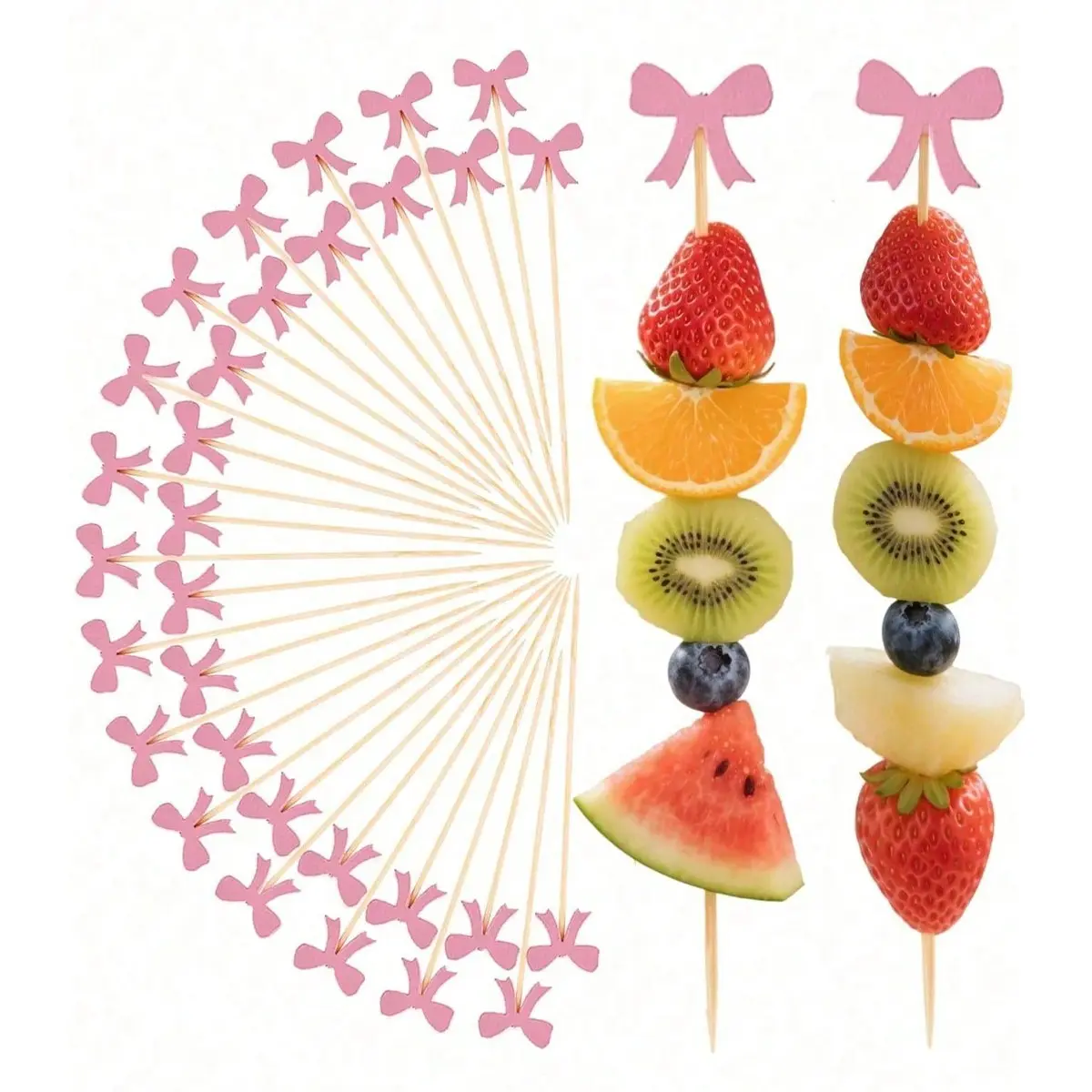 Bow Toothpicks, Elegant Cocktail Picks, Handmade Bamboo, Party Supplies, Birthday, Wedding, Cake Decorations, 1/10/30 Count