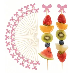 Bow Toothpicks, Elegant Cocktail Picks, Handmade Bamboo, Party Supplies, Birthday, Wedding, Cake Decorations, 1/10/30 Count