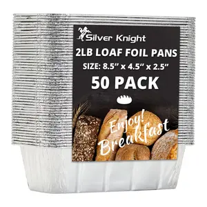 2lb Aluminum Loaf Baking Pans, Foil Baking Container for Baking Holiday Treats Food Storage, Takeout,Homemade or Commercial- 8.7 x 4.5 x 2.4 (50 Pack)