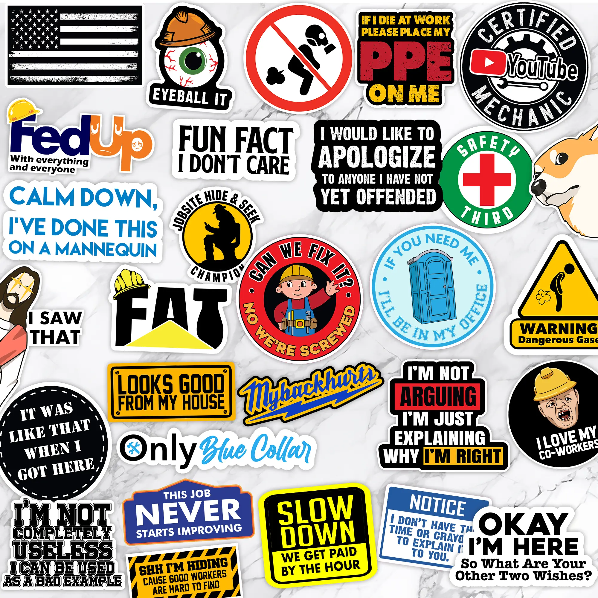 Funny Hard Hat Stickers Pack - Hilarious Stickers For Blue Collar Workers, Perfect for Helmets, Toolboxes... Bold Humor Stickers to Share with Co-work