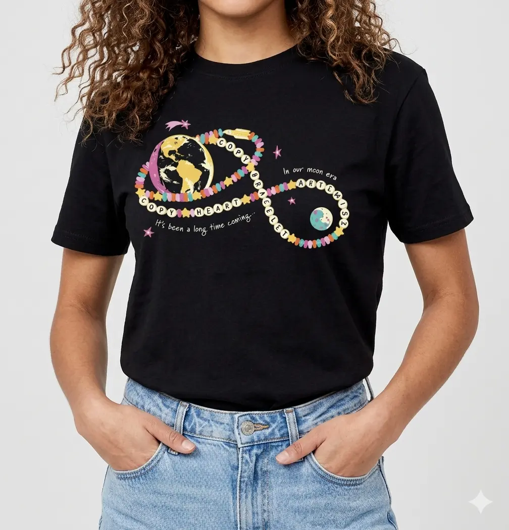 Copy Heart, Copy Bracelet, Artemis II NASA Mission T-Shirt: Vintage Feel, DTG Print, Space Exploration Apparel, Full Size, Full Color, Gift For Fans.