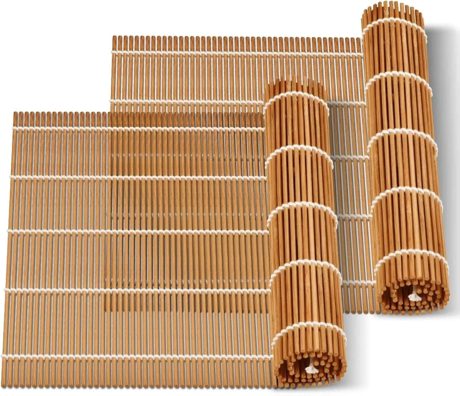 Bamboo Sushi Rolling Mat Set - 2-Pack 9.5"x9.5" Eco-Friendly Home Kitchen Accessory, Easy-to-Use Specialty Kitchen Gadget for Sushi Making Beginners