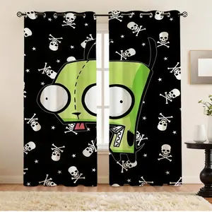 Invader ZIM GIR Blackout Curtains 2 Panels Set, Skull & Crossbones Print Room Darkening Window Drapes for Bedroom, Living Room & Cartoon Fan Room, Perfect Gift for Teens & Invader ZIM Fans
