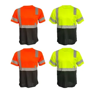 4 Pack - Two Tone Safety Short Sleeve Shirt Available in Yellow or Orange Top with Black bottom