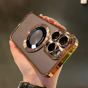 New Luxury Transparent Magnetic Wireless Charging Phone Case for iPhone 15 14 13 12 11 Pro Max Plus 15Pro with Lens Protector Shockproof Soft Transparent Protective Cover