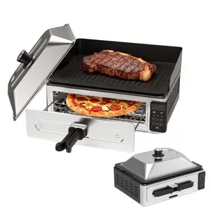 2 In 1 Electric Indoor Grill, Countertop Grill and Oven with Baking Tray and Crumb Tray, Multi Function Cooking Appliance for Pizza Toast Grill and Warm