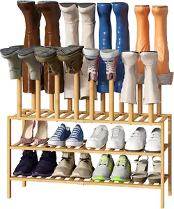Bamboo Wood Boot Rack Organizer - Tall, Functional Storage for Boots, Ideal for Closet Organization