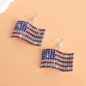 Rhinestone Pendant Earrings for Women, Fashionable Trendy Independence Day Diamond-Inlaid Flag Dangle Earrings Jewelry