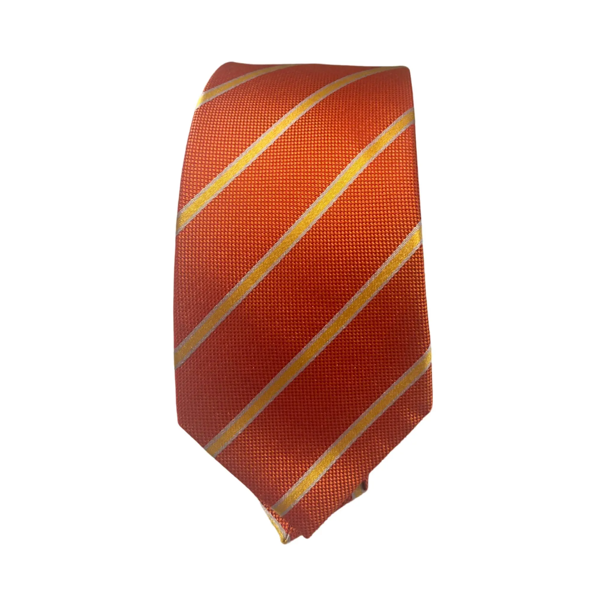 100% Silk London Tie Assorted - Orange with Gold Stripes Classic Necktie
