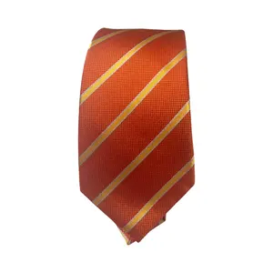 100% Silk London Tie Assorted - Orange with Gold Stripes Classic Necktie