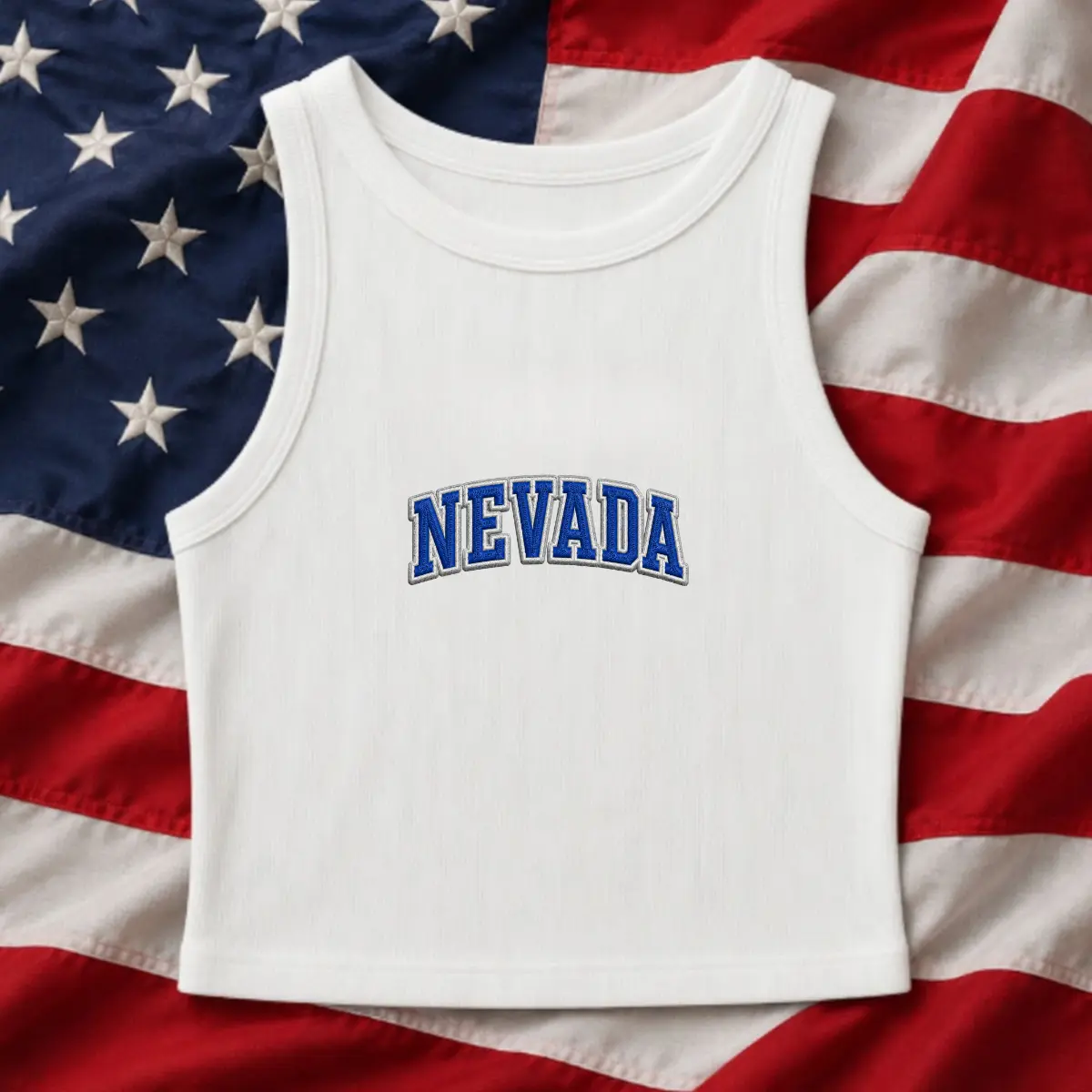 [Made in US] Nevada Embroidered Tank Top, Desert State Summer Outfit, Vintage Varsity Style Top, Y2K Travel Aesthetic Streetwear