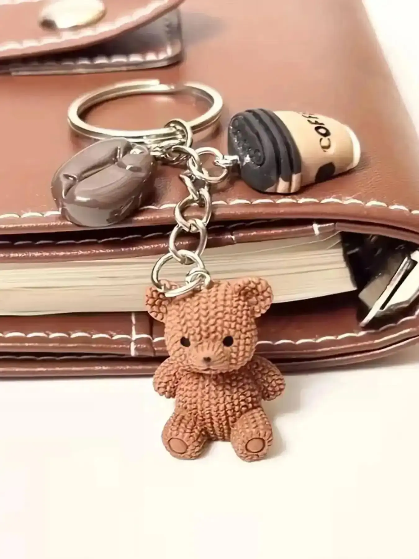 2026 New Model Cute Teddy Bear Coffee Keychain, Keys, Bean Charm with Metal Ring, Trendy Perfect Gift for Women Lovers, Durable Back-To-School Accessory Romantic Catching Eye Shiny Sparkling Party Hypoallergenic Luxury