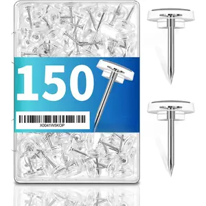 150 count Clear Push Pins Tacks Count in  Box for Bulletin Boards and Wall Displays Heavy Duty Plastic