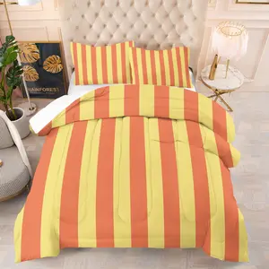 Simple Striped Comforter Set,Including 1 Quilt and 1 or 2 Pillowcases Without Pillows,Suitable as Fashionable Bedding Set for Family or Friends,Soft and Warm Bedroom Decoration, Soft Bedding Sets