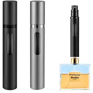 2PCS 10ml Perfume Atomizer Travel Refillable, Bottom-Filling Fragrances Perfumes Bottle, Atomiser for On the Go (Black & Gray)