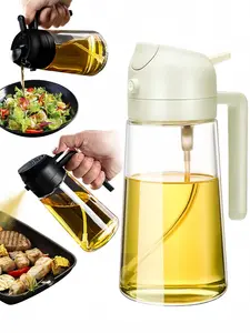 LMMAKE 1Pc Oil Dispenser Bottle 2 In 1 Spray & Pour Oil Mister for Kitchen Cooking BBQ Salad Baking Steak Air Fryer BPA-Free Glass Precision Nozzle