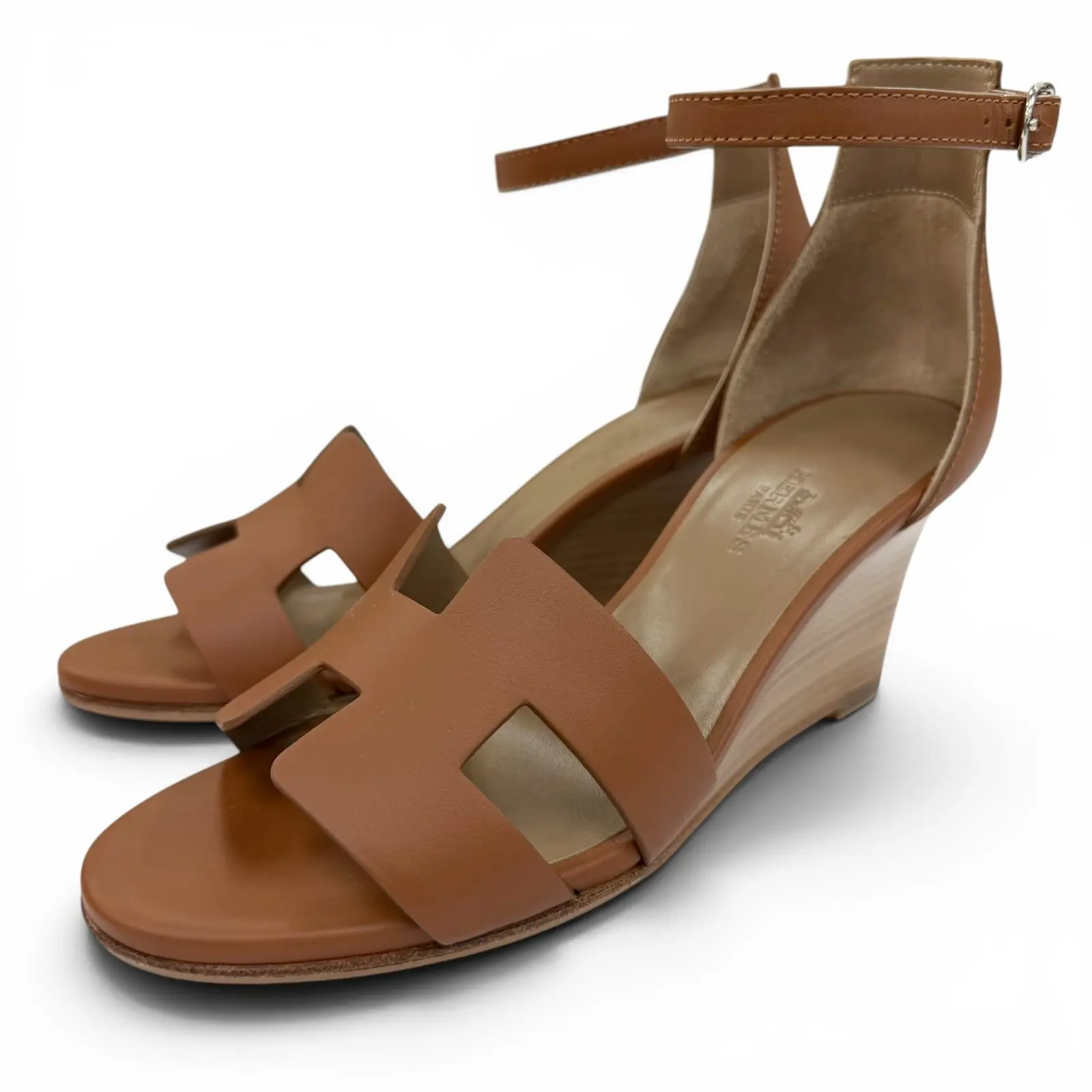 Pre-owned HERMÈS Calfskin Small Leather Goods Hermes Legend Wedge Sandals