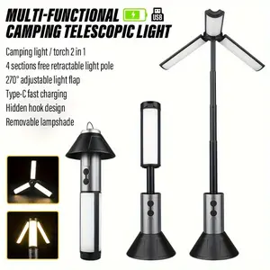 2-in-1 Camping Light & Flashlight - 4-Section Extendable Pole, 270° Adjustable Beam, Hook Design, Removable Shade, Dual for Switch Modes, USB Rechargeable, Ideal for Outdoor Adventures Lamp Multifunctional Hiking Gear Travel Accessories