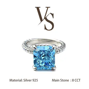 [Venus Jewelry] Lab Created Gemstone 925 Silver Radiant Cut 8 CCT Luxury Engagement Proposal Single Ring