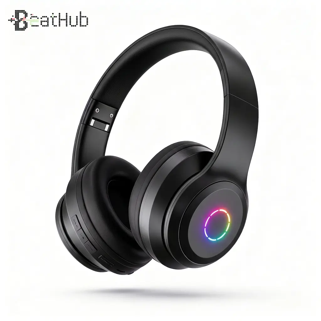 Wireless Bluetooth Over-Ear Headphones - LED Light Up Hybrid Noise Cancelling, Hi-Fi Stereo Deep Bass, 100H Playtime, Foldable Lightweight Soft Earpads, Built-in Mic, FM/SD Card, for Gaming Travel Office Back to School, Compatible with iOS/Android/PC