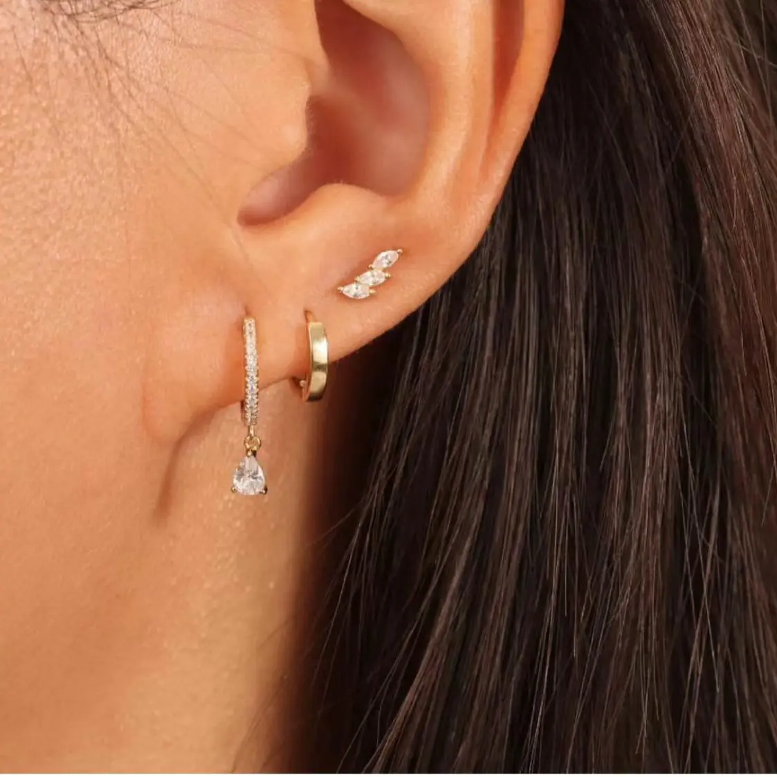 Tewiky 3 Pairs 14K Gold Plated Hoop Zircon Earrings Set Dainty Stud Earrings Trendy Small Hypoallergenic Dangle Cartilage Huggie Hoop Earrings for Women Gold Jewelry for Women Gifts For Valentine's Day gifts