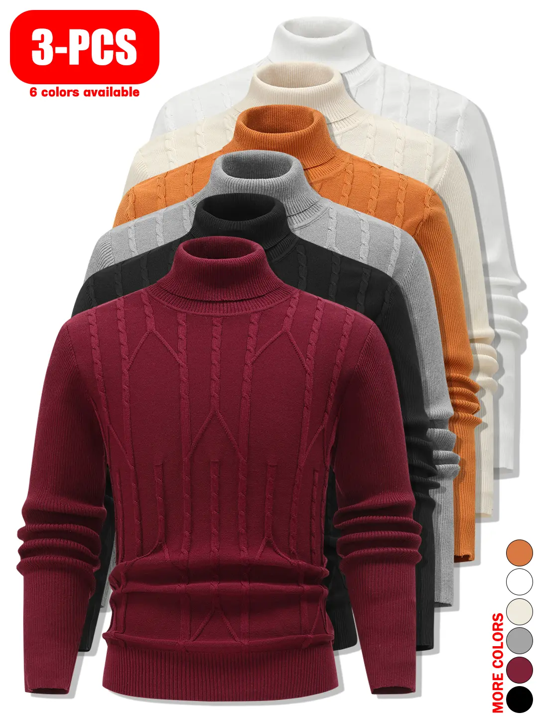 3-piece set of men's casual high-neck sweaters. Autumn and winter fashion classics.Made with comfortable, skin-friendly fabric.Suitable for home activities, going out, and commuting