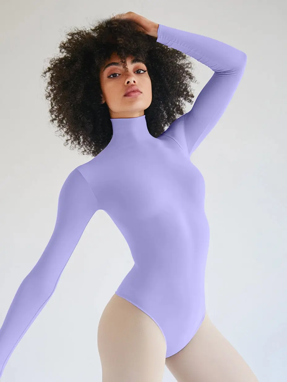 Long Sleeve Mock Neck Leotard - Lilac