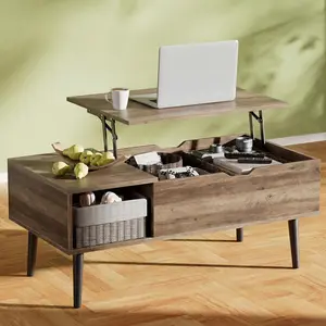 Lift Top Coffee Table with Hidden Compartment, Wooden Tabletop Rises 6.3 Inches for Dining or Work, Storage Shelf for Living Room Small Space