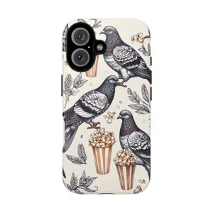 Vintage Pigeon & Popcorn Smartphone Cellphone Case, Protective Cover Shell Phone Accessory Compatible with iPhone 11/12/13/14/15/16/17 Pro, ProMax, Plus, Air