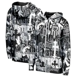 Rey Mysterio Camo Collage WWE Black Zip Hoodie, Lucha Libre Masked Legend Design, Graphic Streetwear Jacket, 619 High Flying Style, Mexican Heritage