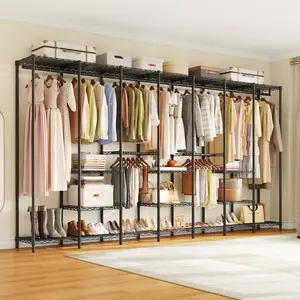 【SummerVibes】ONBRILL F7 Extra Large Industrial Pipe Clothing Rack - Portable Freestanding Apartment Furniture Closet Organizer with Shelves, Hanging Rods, 122.0'' Wide Heavy-Duty Design, Max Load 1650lbs